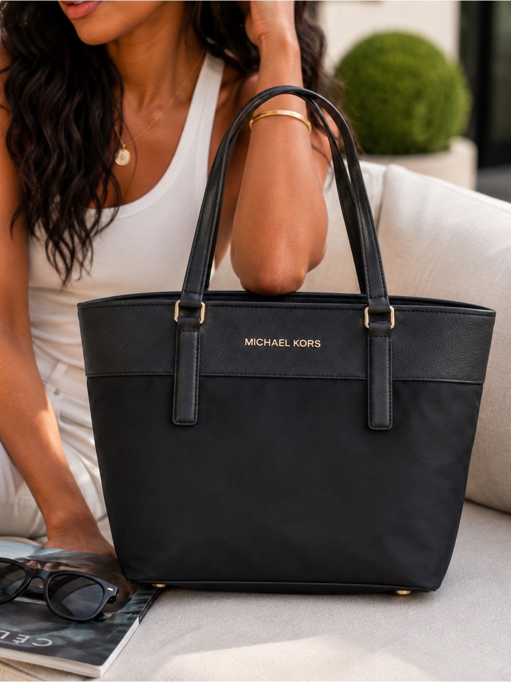 Michael Kors Black Nylon Tote Shoulder Bag Work Laptop Everyday